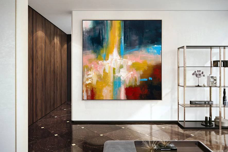 Yellow Hand-painted Original Painting Pink Deep Abstract Canvas Artwork HPL32